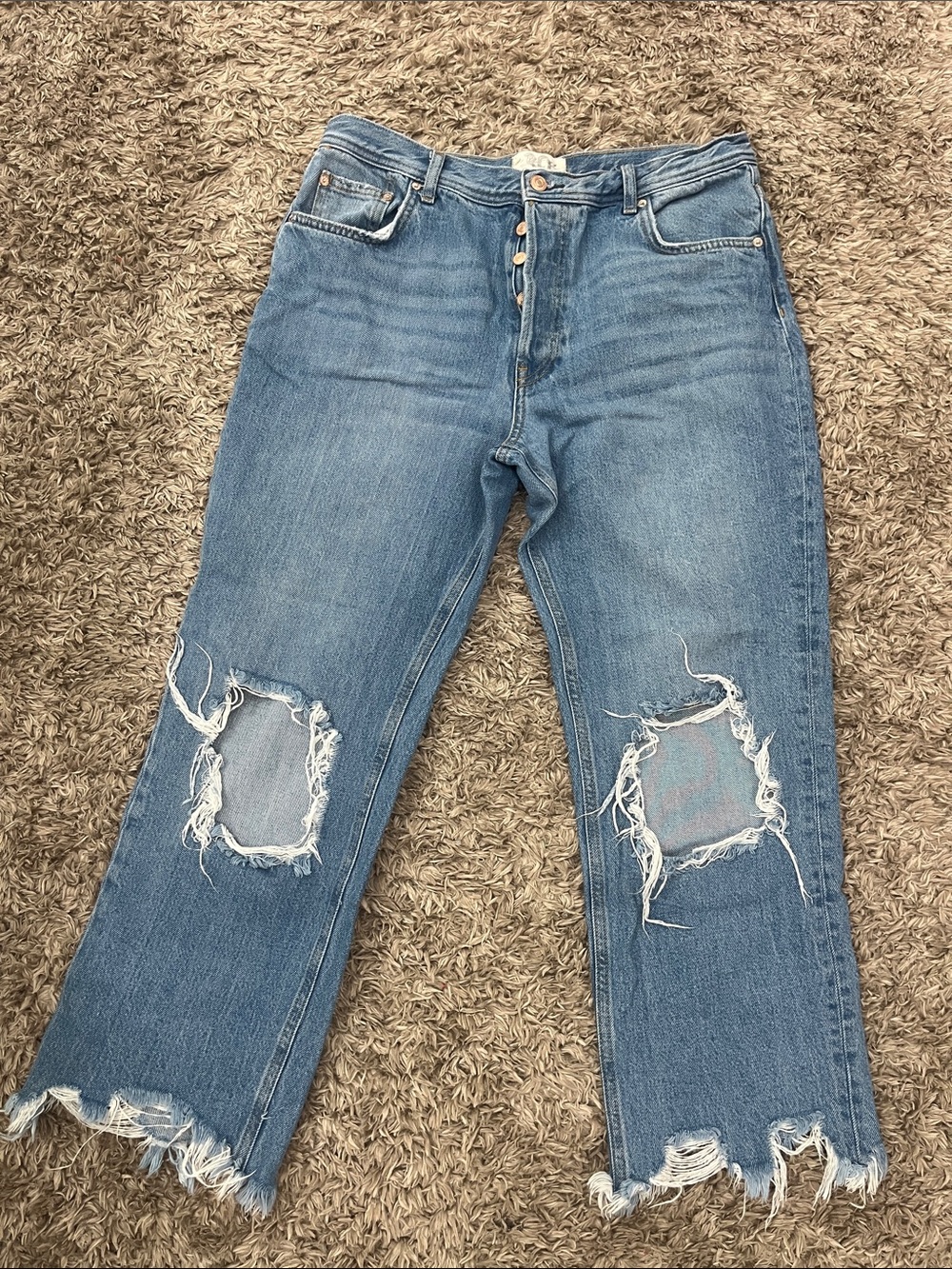 We The Free Distressed Light Blue Ankle Crop Jeans